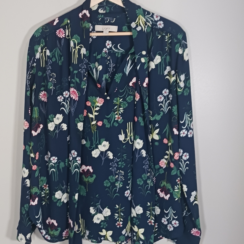 Ann Taylor Loft Floral Cottagecore Career Workwear Women's Blouse Size L